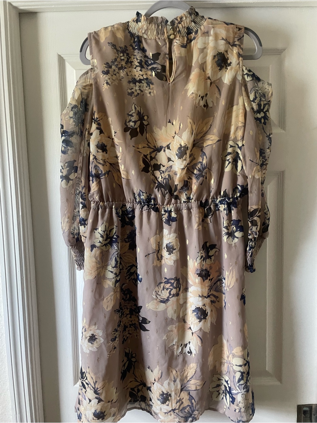 Y2k Cold-Shoulder Floral Chiffon Dress In Taupe New With Tags 1x — image 5 of 5